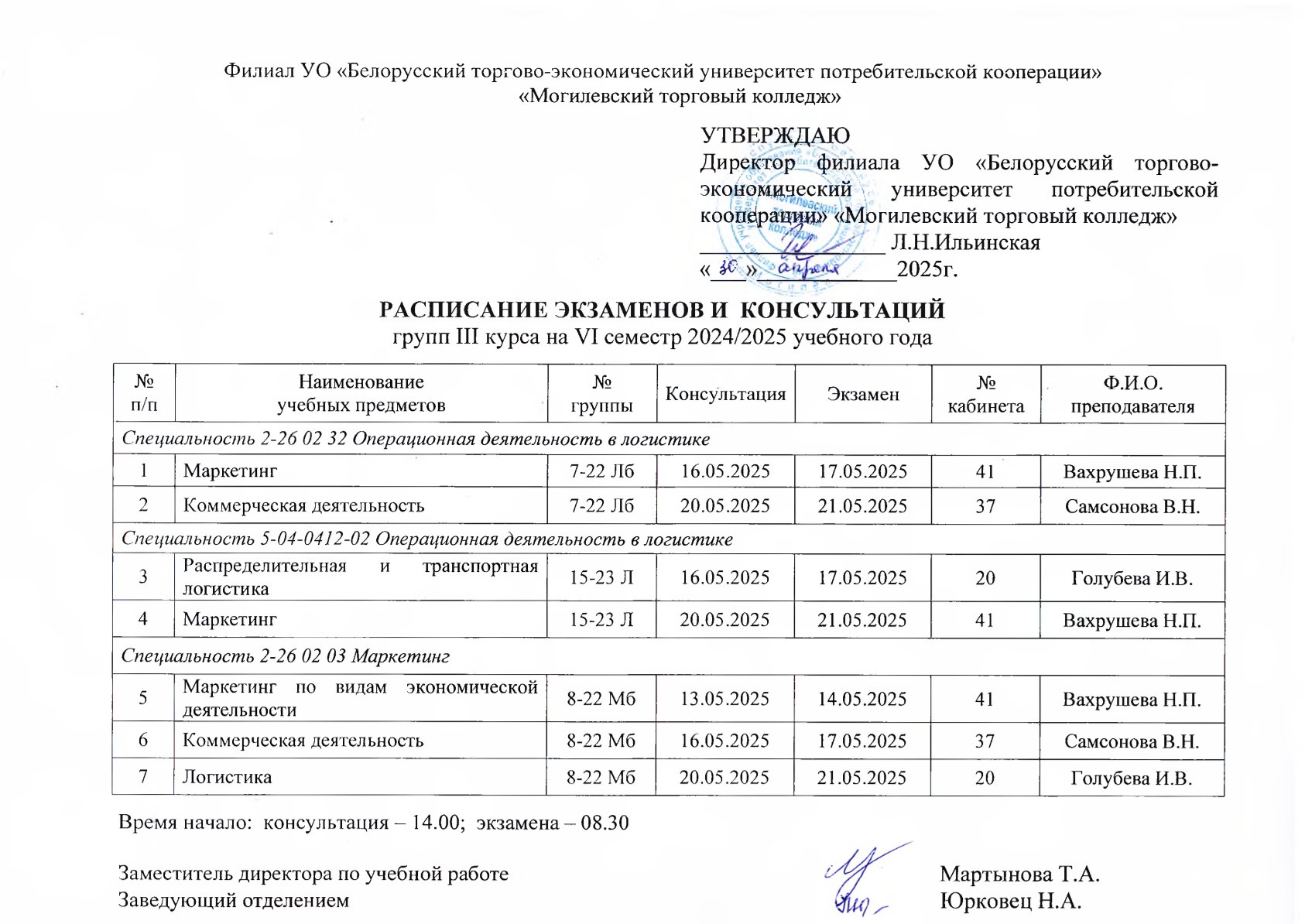РАСПИСАНИЕ ЭКЗАМЕНОВ И КОНСУЛЬТАЦИЙ