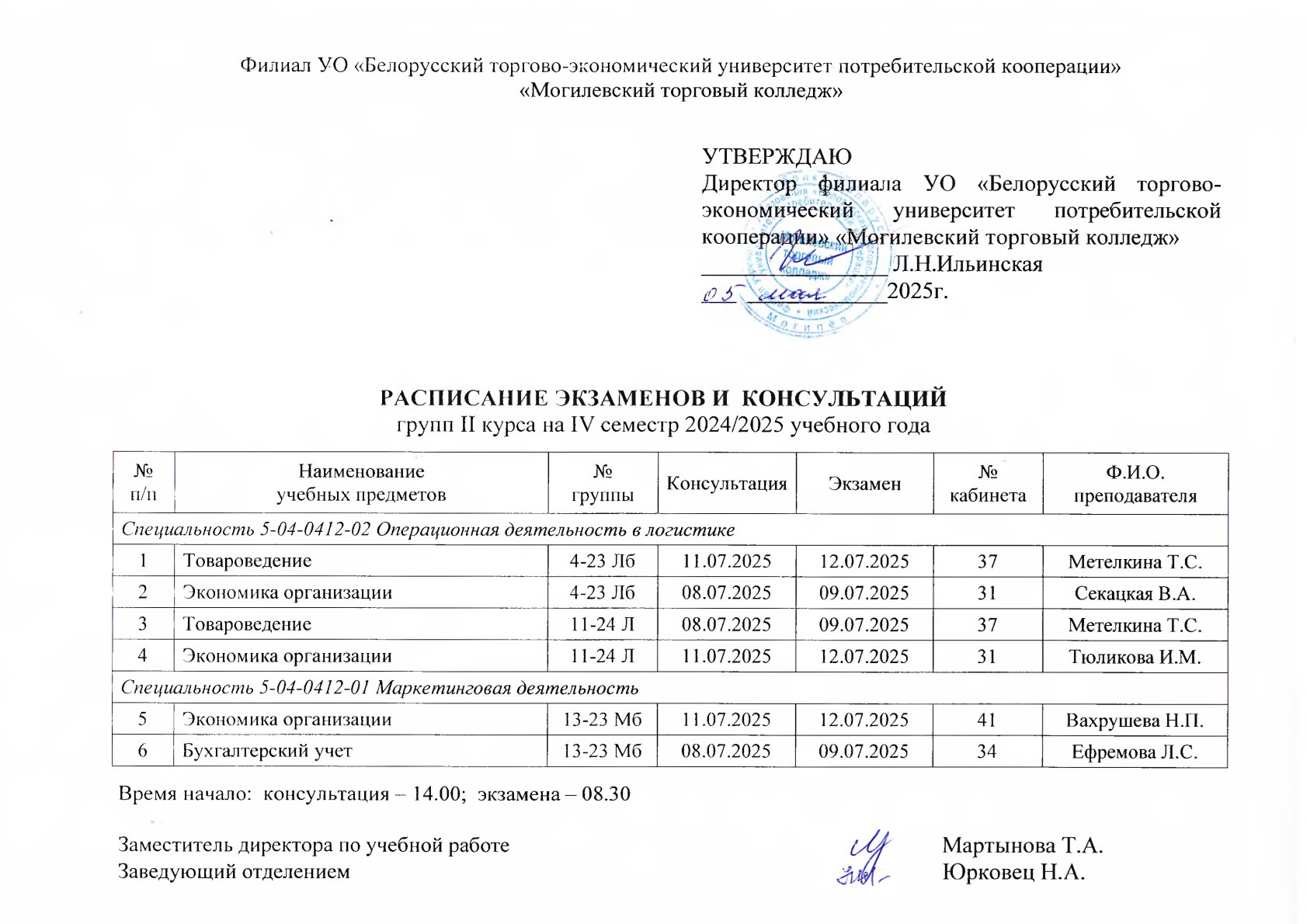РАСПИСАНИЕ ЭКЗАМЕНОВ И КОНСУЛЬТАЦИЙ